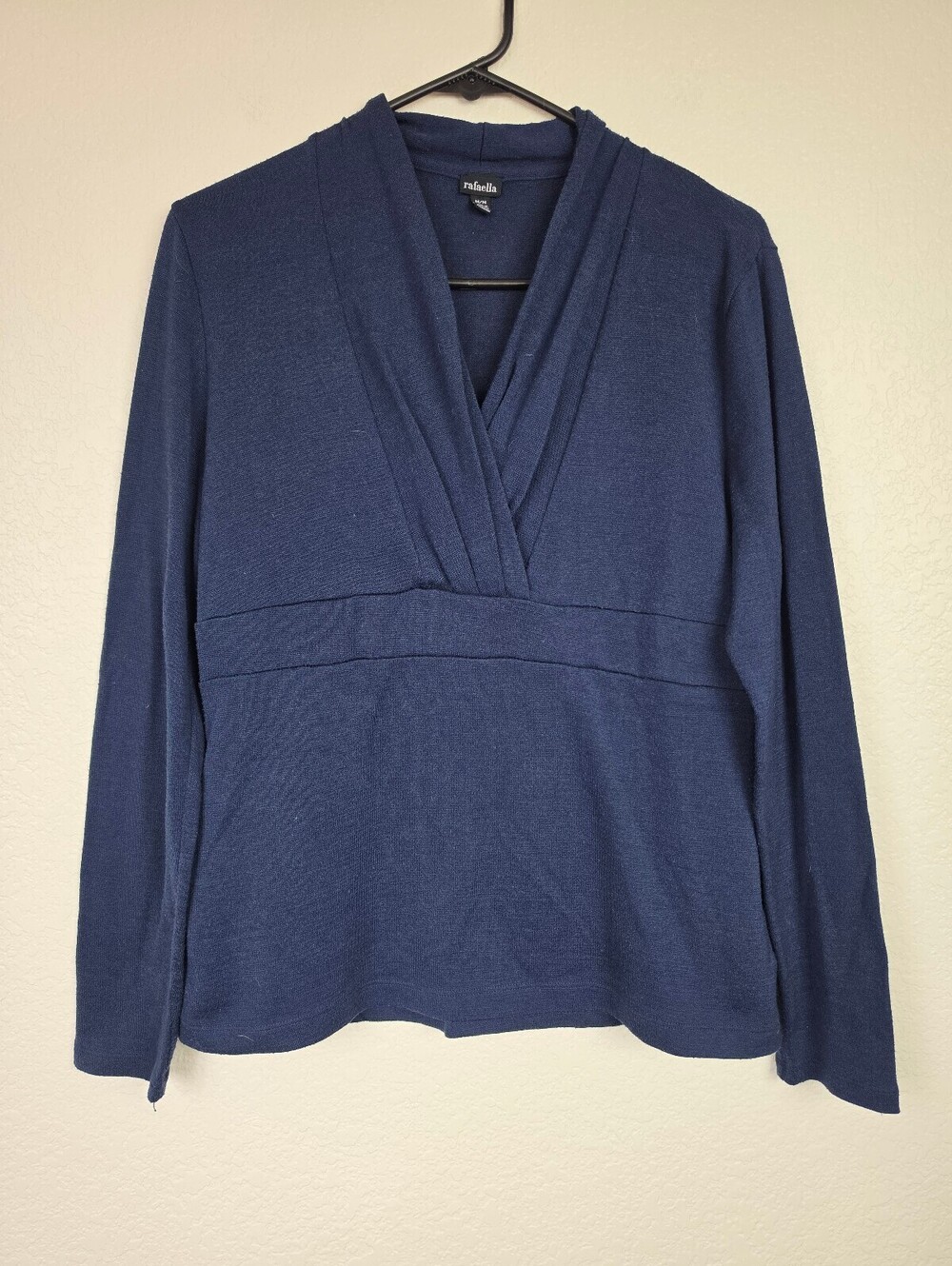 Rafaella Navy Blue Long Sleeve V-Neck Sweater Top Medium